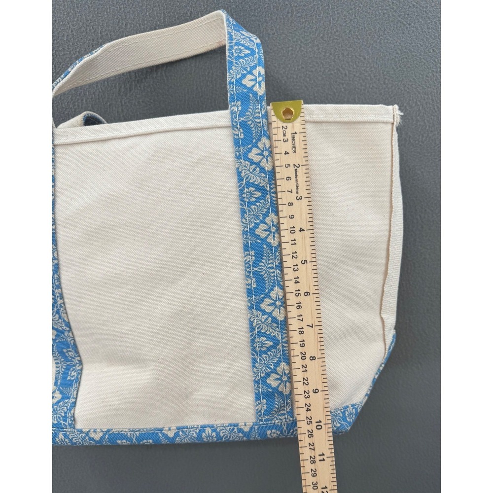 L.L. Bean VTG 90s Boat‎ and Tote Bag Med Cream Blue Floral Canvas Beach Coastal - Picture 4 of 7